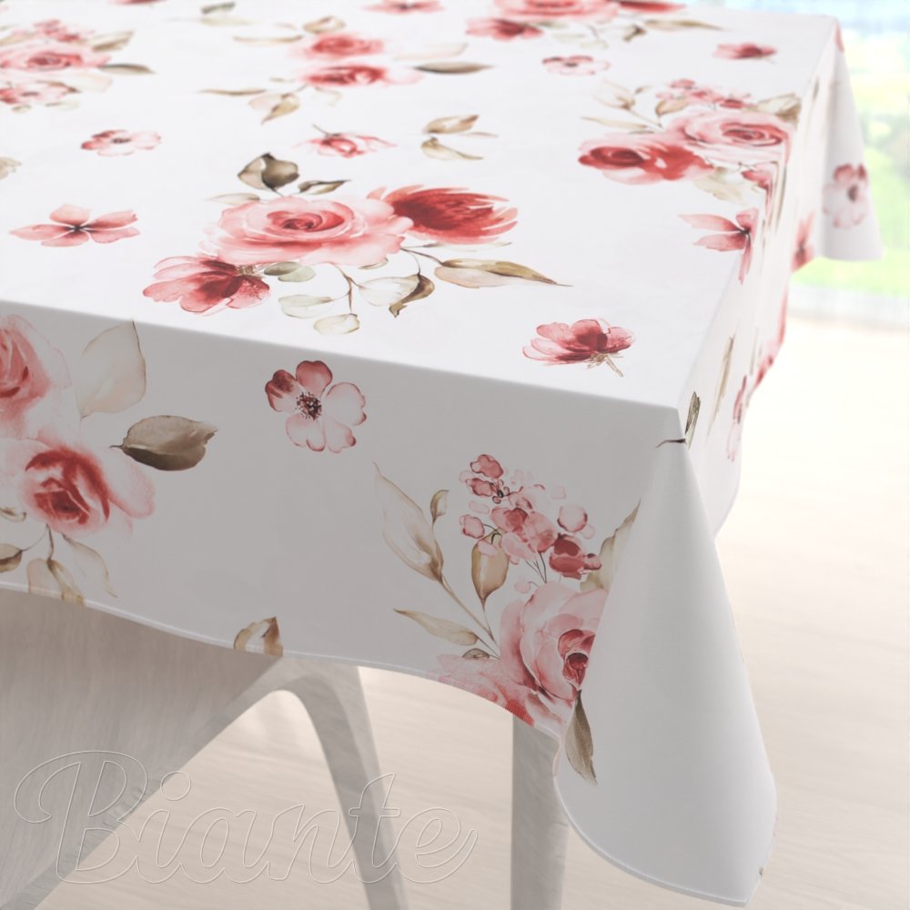 Teflonový čtvercový ubrus TF-023 Červené růže na bílém - detail 1 - Biante.cz