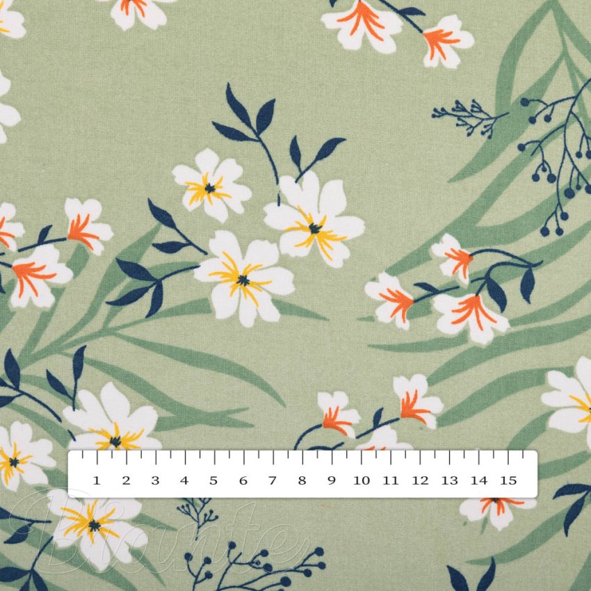 Bavlnená látka/plátno Sandra SA-793 Žlto-oranžové kvety na zelenom - šírka 160 cm - detail 3 - Biante.sk