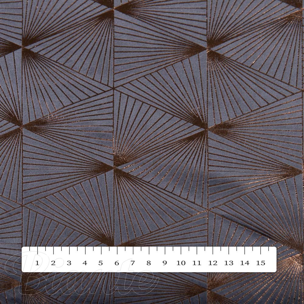 Zamatová látka Isabela IBL-003 Rose Gold trojuholníky na sivom - šírka 280 cm - detail 5 - Biante.sk
