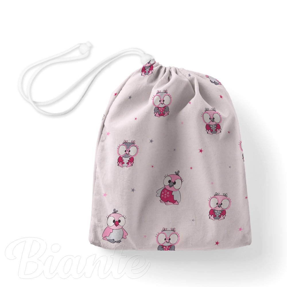Bavlněný pytlík/sáček na přezůvky Sandra SA-726 Růžové sovičky na bledě růžovém - Biante.cz