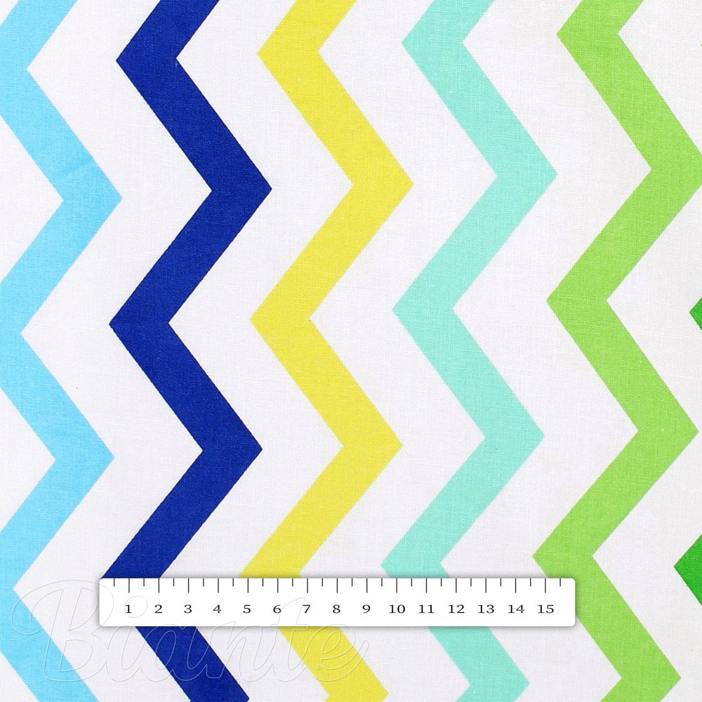 Bavlněná látka/plátno Sandra SA-378 Zeleno-modro-žluté cik-cak proužky - šířka 160 cm - detail 2 - Biante.cz