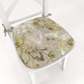 Sametový oblý podsedák Tamara TMR-055 Abstraktní zelené květy na zelenošedém - 39x37x3 cm - Biante.cz