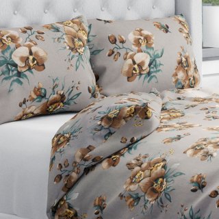 Bavlnené posteľné obliečky Sandra SA-622 Hnedé orchidey na sivom - Biante.sk
