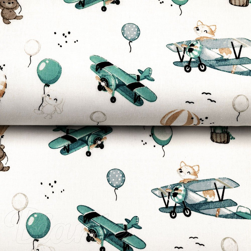 Detská bavlnená látka/plátno Sandra SA-457 Líšky v lietadielkach na bielom - šírka 160 cm - detail 2 - Biante.sk