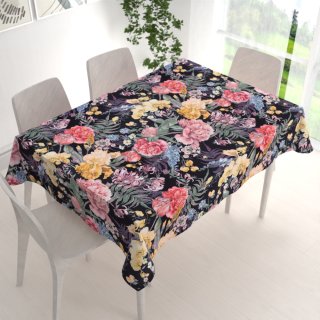 Sametový obdélníkový ubrus Tamara TMR-019 Zahradní květy na černém - detail 1 - Biante.cz