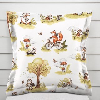 Dětský bavlněný povlak na polštář s lemem Sandra SA-697 Lišky na kolách - zelené na bílém - Biante.cz Dětský bavlněný povlak na polštář s lemem Sandra SA-697 Lišky na kolách - zelené na bílém - Biante.cz