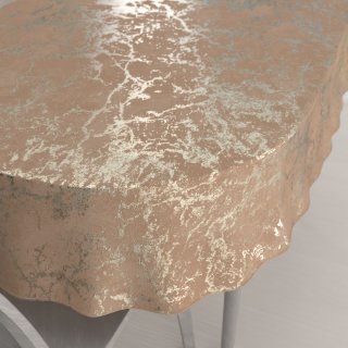Velký sametový oválný ubrus Isabela IBL-016 Zlatý mramor na pudrově béžovém - Biante.cz