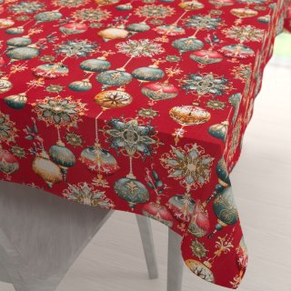 Bavlněný obdélníkový ubrus Sandra SA-528 Vánoční baňky na červeném - Biante.cz Bavlněný obdélníkový ubrus Sandra SA-528 Vánoční baňky na červeném - Biante.cz