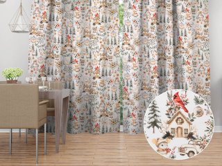 Vánoční bavlněný závěs na míru Sandra SA-709 Zimní pohádka zeleno-hnědá na bílém - Biante.cz Vánoční bavlněný závěs na míru Sandra SA-709 Zimní pohádka zeleno-hnědá na bílém - Biante.cz