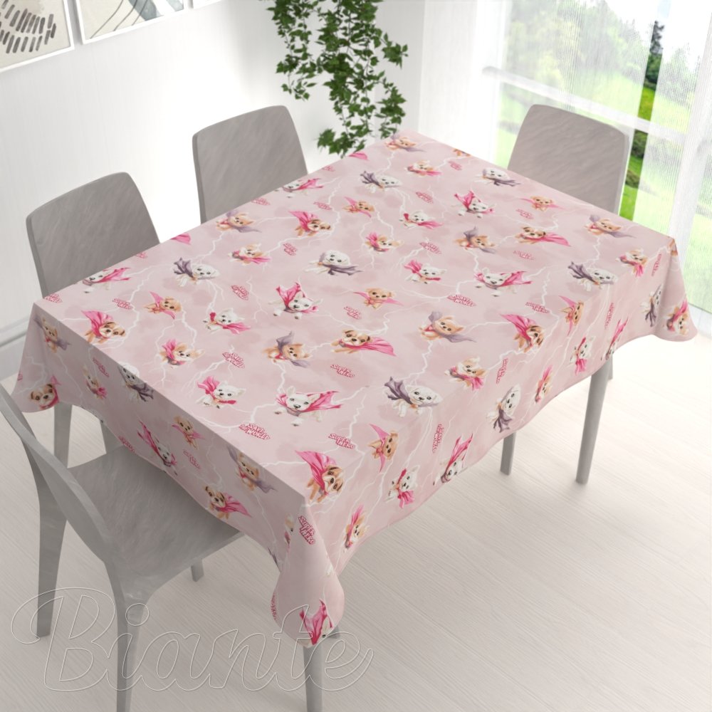 Dětský bavlněný obdélníkový ubrus Sandra SA-650 Psí superhrdinové na starorůžovém - detail 1 - Biante.cz