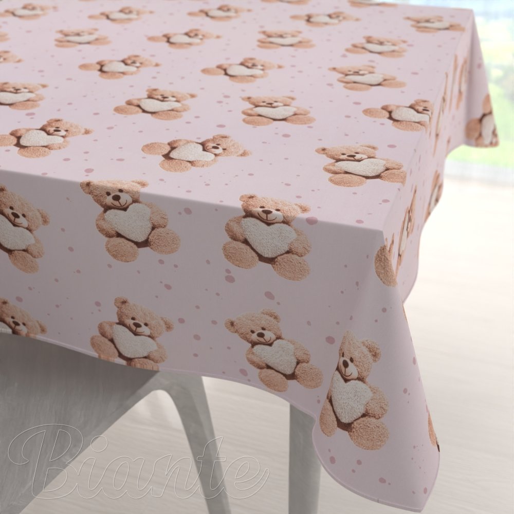 Dětský bavlněný čtvercový ubrus Sandra SA-723 Medvídci se srdíčky na fialkovém - Biante.cz