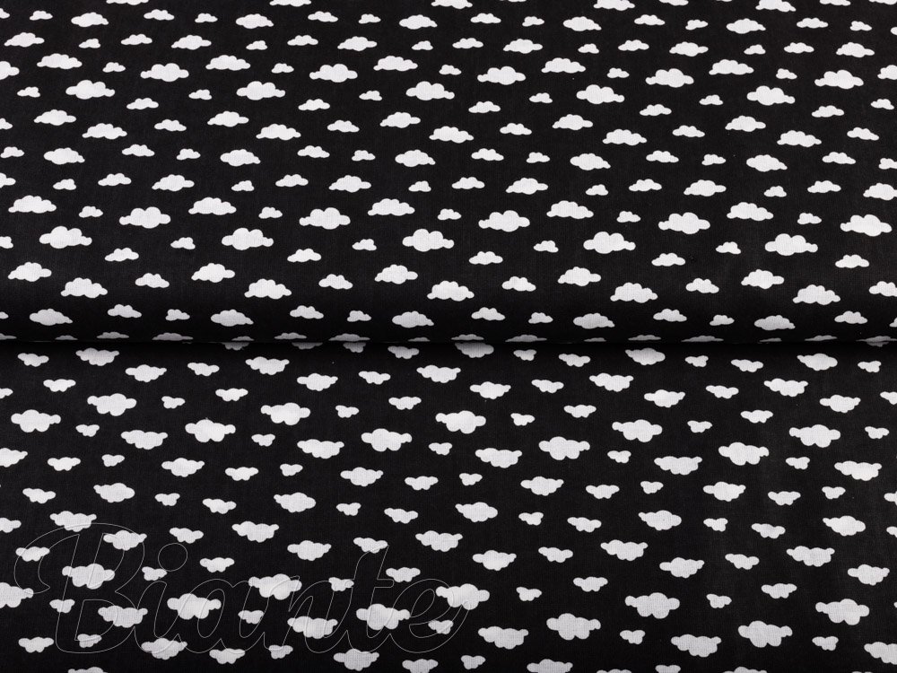 Dětská bavlněná látka/plátno Sandra SA-306 Bílé mráčky na černém - šířka 160 cm - detail 2 - Biante.cz