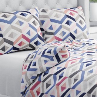 Bavlněné ložní povlečení Sandra SA-573 Modro-růžovo-šedé kosočtverce - Biante.cz Bavlněné ložní povlečení Sandra SA-573 Modro-růžovo-šedé kosočtverce - Biante.cz