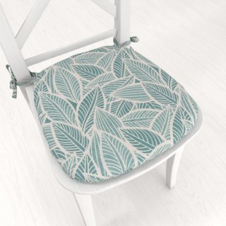 Oblý podsedák Leona LN-166 Bílé listy na modrozeleném - 39x37x3 cm - Biante.cz