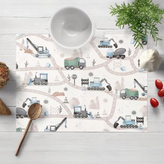 Detské bavlnené prestieranie na stôl Sandra SA-687 Modro-zelené autá a bagre na bielom - Biante.sk Detské bavlnené prestieranie na stôl Sandra SA-687 Modro-zelené autá a bagre na bielom - Biante.sk
