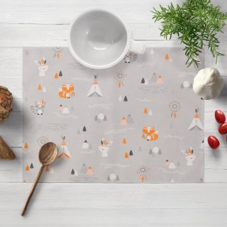 Detské bavlnené prestieranie na stôl Sandra SA-699 Oranžové zvieratká Indiáni na sivom - Biante.sk Detské bavlnené prestieranie na stôl Sandra SA-699 Oranžové zvieratká Indiáni na sivom - Biante.sk