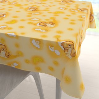 Dětský bavlněný čtvercový ubrus Sandra SA-727 Spící medvídci na žlutooranžovém - Biante.cz