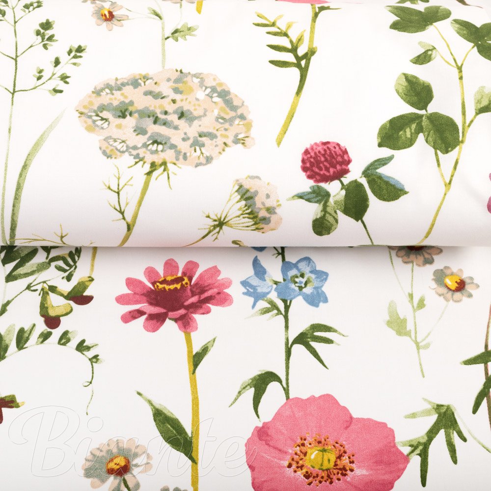 Bavlněná látka/plátno Sandra SA-667 Velké luční kvítí na bílém - šířka 160 cm - detail 2 - Biante.cz