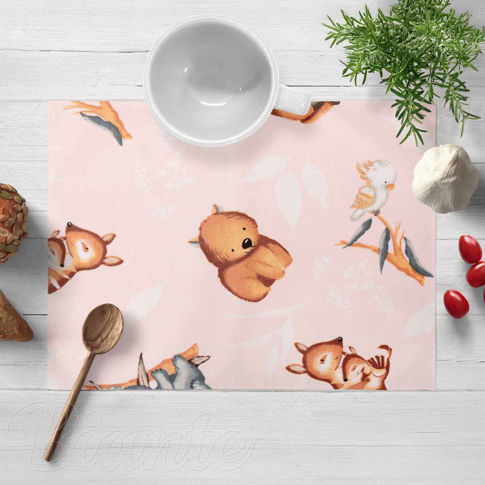 Detské bavlnené prestieranie na stôl Sandra SA-533 Austrálske zvieratká na ružovom - Biante.sk