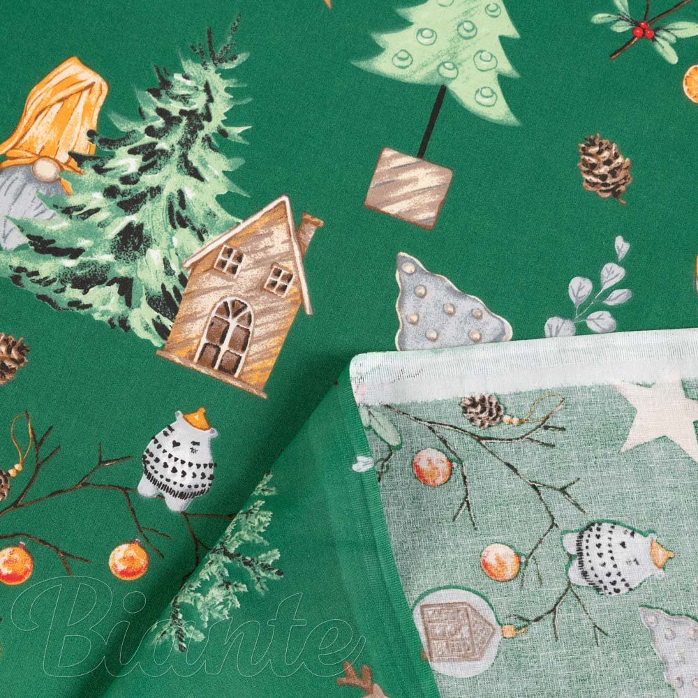 Bavlněná látka/plátno Sandra SA-508 Vánoční skřítci a ozdoby na zeleném - šířka 160 cm - detail 4 - Biante.cz