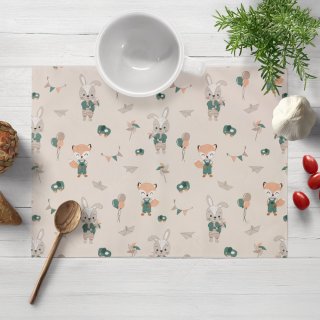 Detské bavlnené prestieranie na stôl Sandra SA-701 Zajačiky a líšky s balónikmi - zelené na svetlo béžovom - Biante.sk Detské bavlnené prestieranie na stôl Sandra SA-701 Zajačiky a líšky s balónikmi - zelené na svetlo béžovom - Biante.sk