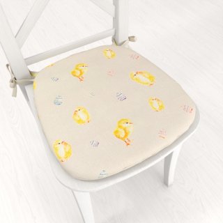 Teflonový oblý podsedák TF-074 Kuřátka a kraslice na béžovém - 39x37x3 cm - Biante.cz