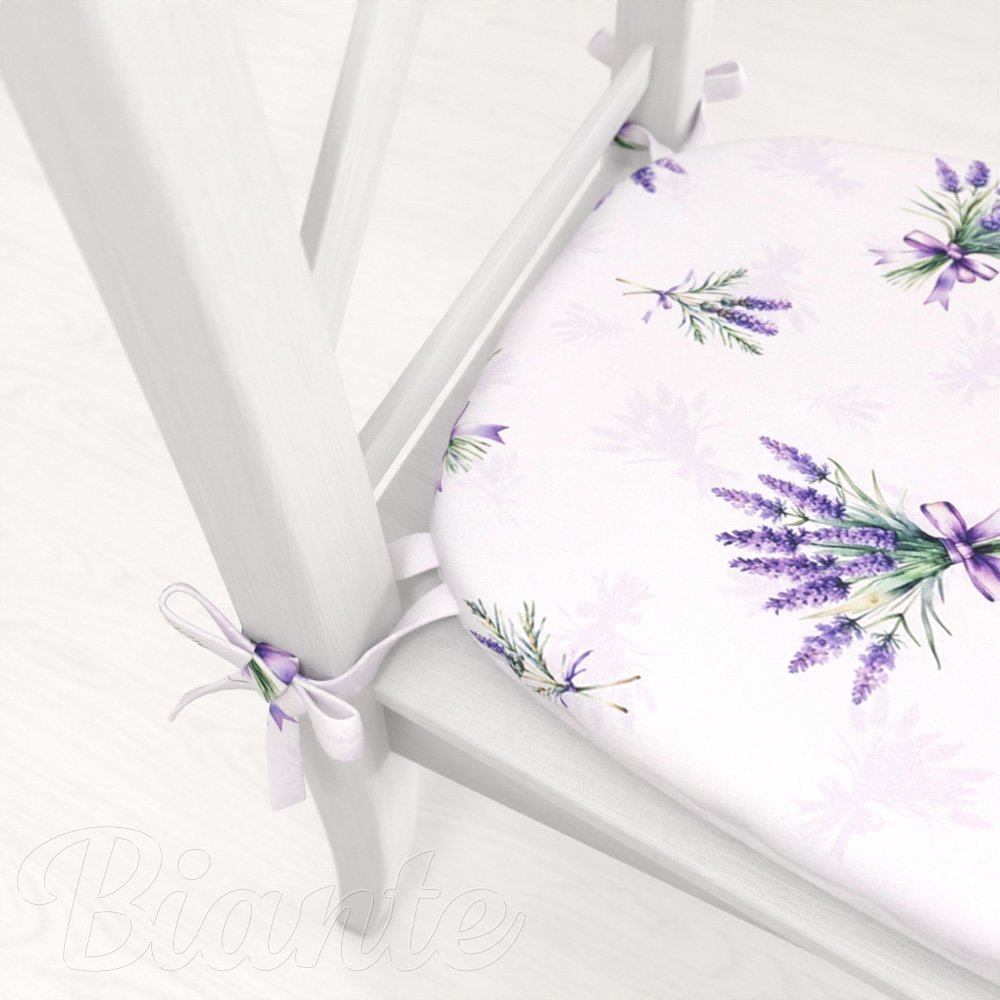 Teflonový oblý podsedák TF-128 Snítky levandulí na bílém - 39x37x3 cm - detail 1 - Biante.cz