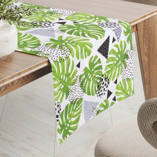 Bavlněný běhoun na stůl Sandra SA-175 Zelené listy Monstera - Biante.cz
