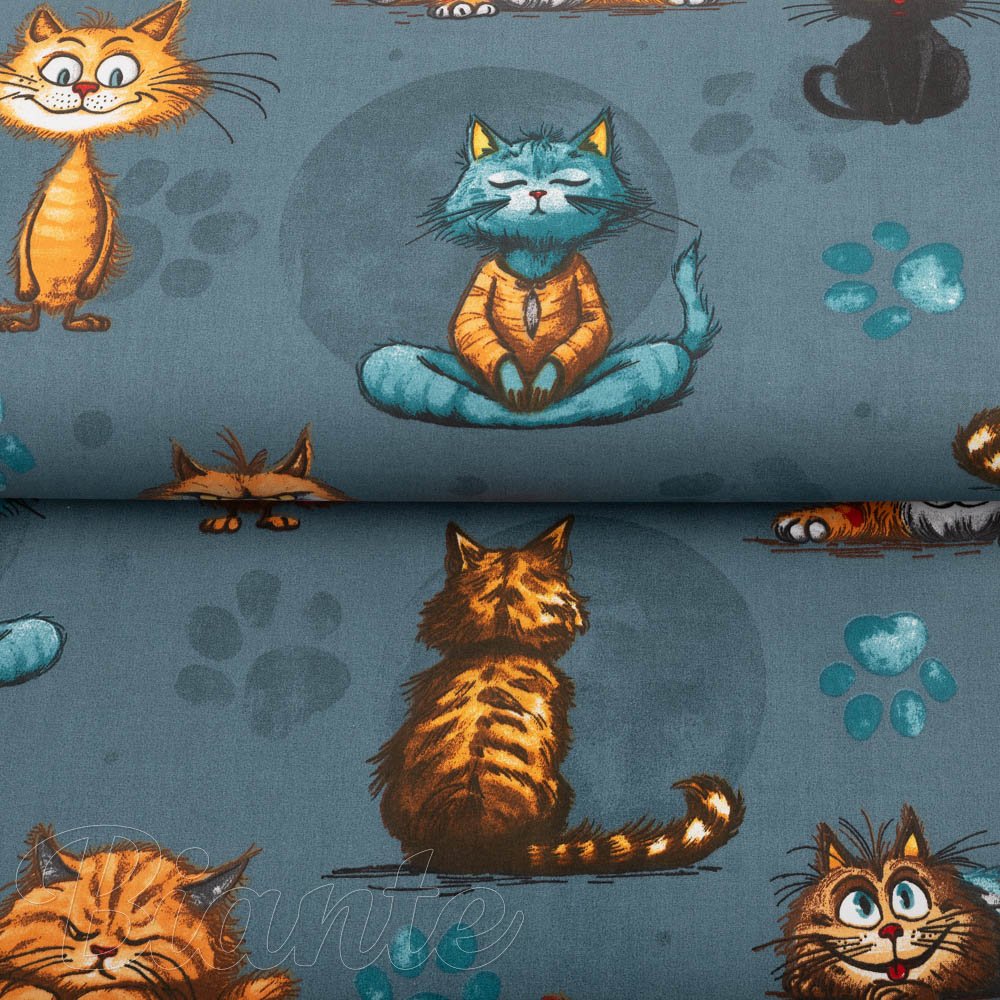 Dětská bavlněná látka/plátno Sandra SA-705 Kočičí parta na tmavě šedomodrém - šířka 160 cm - detail 2 - Biante.cz