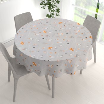 Detský bavlnený okrúhly obrus Sandra SA-699 Oranžové zvieratká Indiáni na sivom - detail 1 - Biante.sk Detský bavlnený okrúhly obrus Sandra SA-699 Oranžové zvieratká Indiáni na sivom - detail 1 - Biante.sk