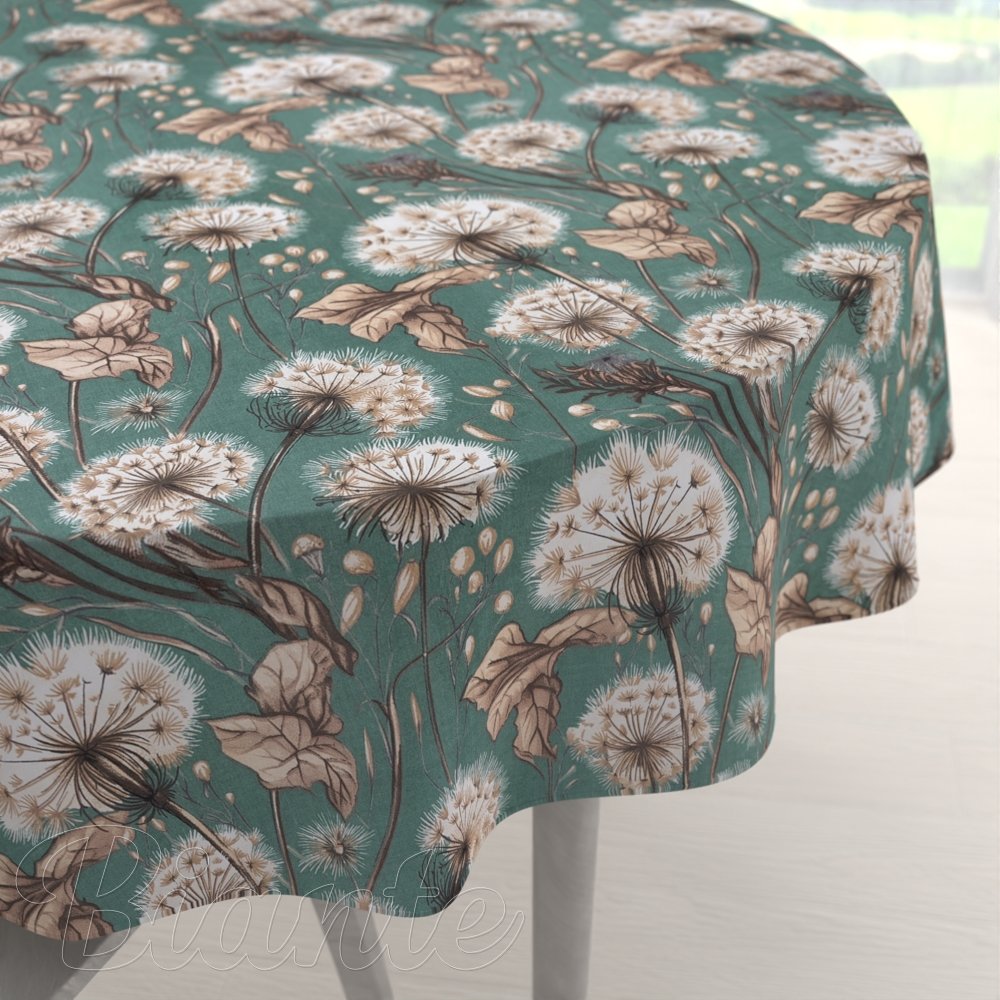 Bavlněný kulatý ubrus Sandra SA-716 Podzimní pampelišky na zeleném - Biante.cz