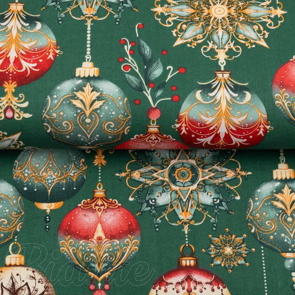 Bavlněná látka/plátno Sandra SA-529 Vánoční baňky na zeleném - šířka 160 cm - detail 2 - Biante.cz