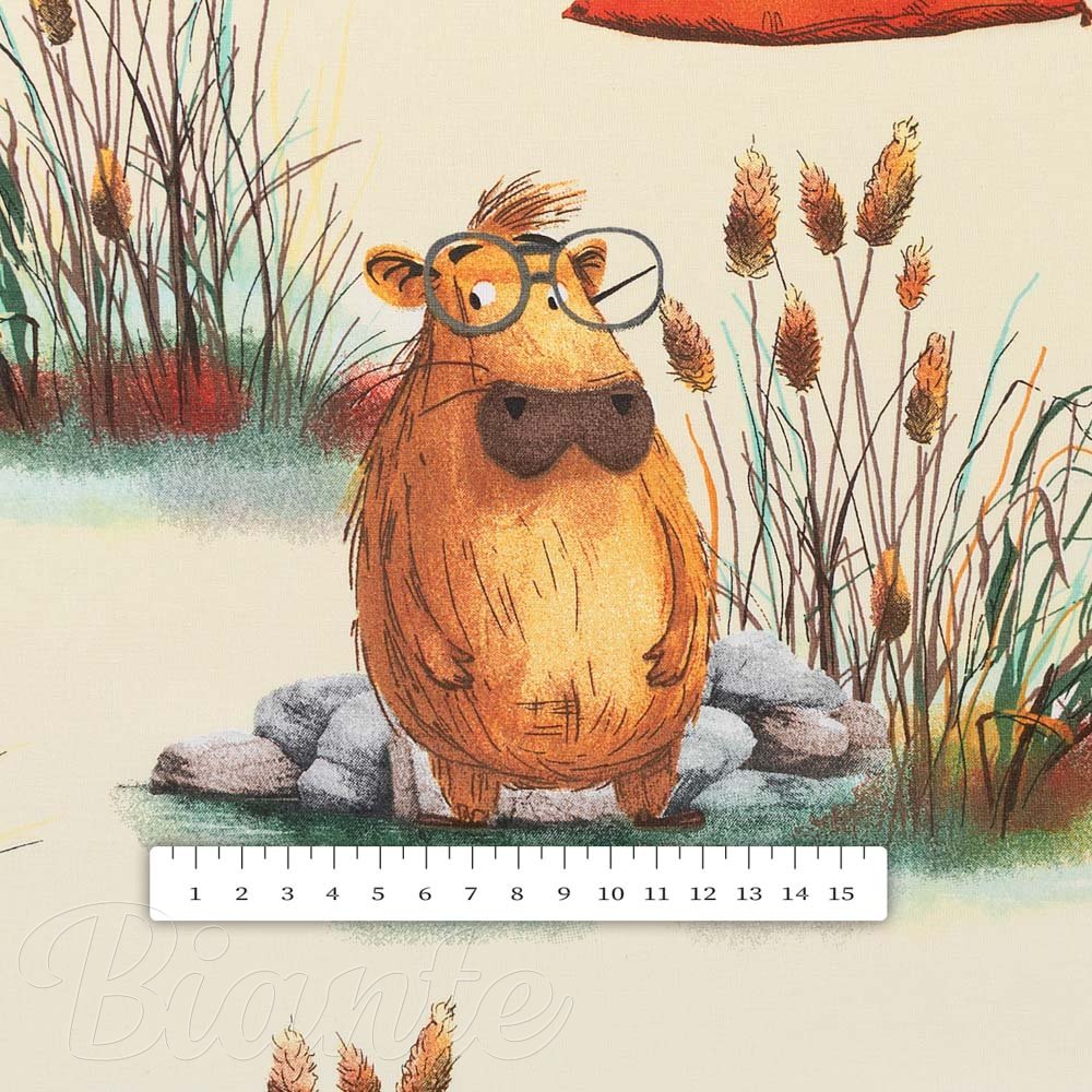 Dětská bavlněná látka/plátno Sandra SA-710 Kapybary na krémovém - šířka 160 cm - detail 3 - Biante.cz