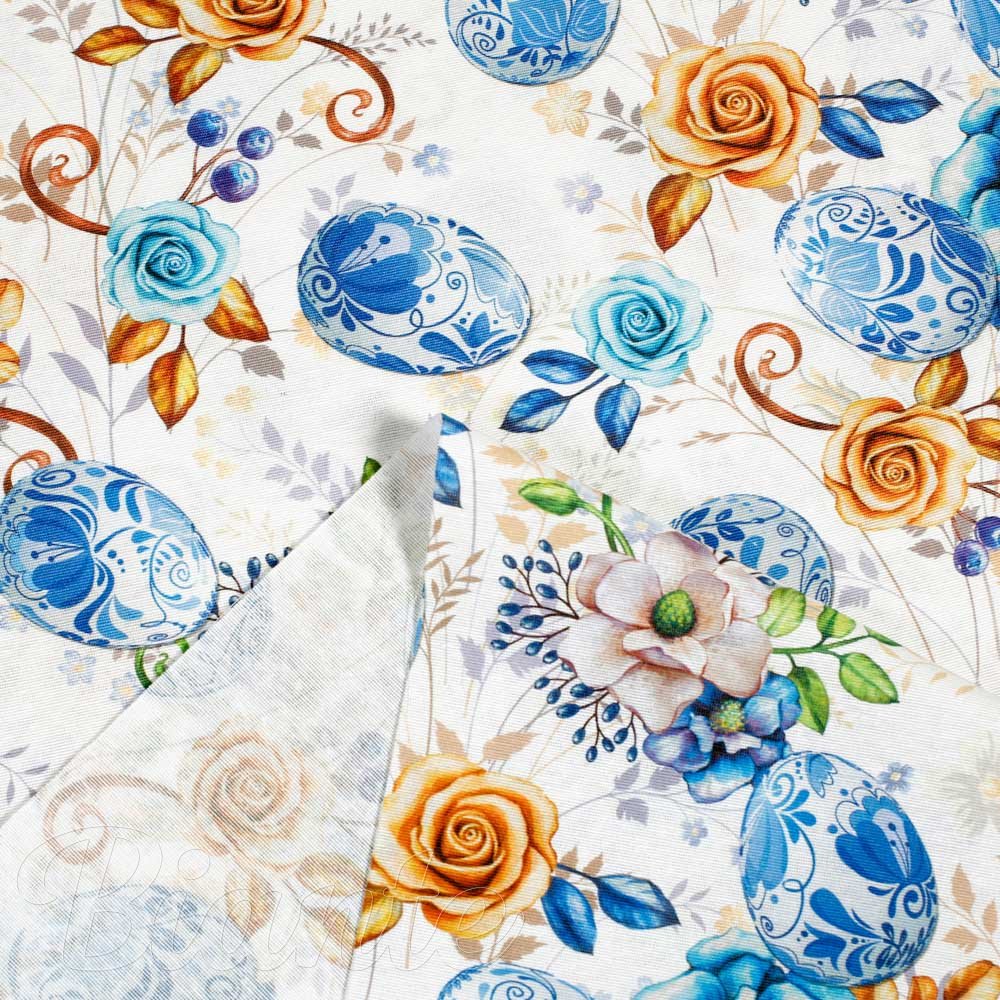 Velikonoční látka Leona LN-114 Modré kraslice - šířka 140 cm - detail 4 - Biante.cz