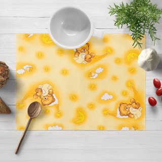 Dětské bavlněné prostírání na stůl Sandra SA-727 Spící medvídci na žlutooranžovém - Biante.cz