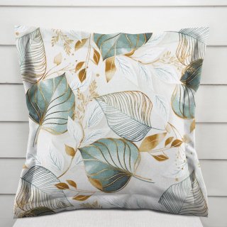 Dekoračná obliečka na vankúš s lemom Leona LN-174 Zelené listy na režnom - Biante.sk