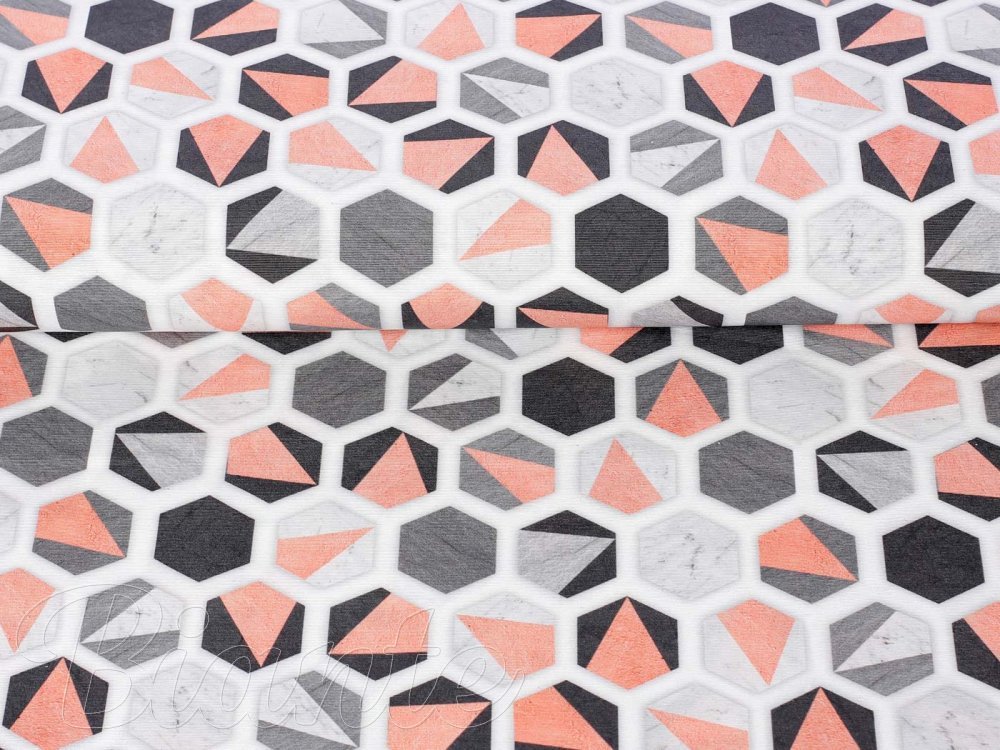 Dekorační látka Leona LN-031 Lososovo-šedé hexagony - šířka 140 cm - detail 4 - Biante.cz Dekorační látka Leona LN-031 Lososovo-šedé hexagony - šířka 140 cm - detail 4 - Biante.cz