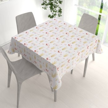 Dětský bavlněný čtvercový ubrus Sandra SA-752 Slepičky a husy na bílém - detail 1 - Biante.cz