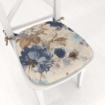 Oblý podsedák Parma PM-113 Modré květiny na smetanovém - 39x37x3 cm - Biante.cz