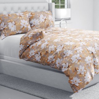 Bavlněné ložní povlečení Sandra SA-717 Bílé květy magnolie na hnědošedém - detail 1 - Biante.cz