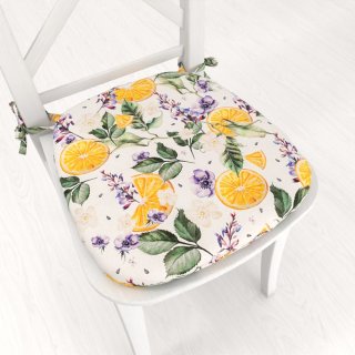 Oblý podsedák PML-103 Pomeranče mezi květy na bílém - 39x37x3 cm - Biante.cz