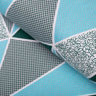 Bavlněná látka/plátno Sandra SA-334 Modro-zelené trojúhelníky - šířka 160 cm - Biante.cz