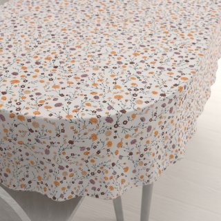 Bavlněný oválný ubrus Sandra SA-720 Oranžovo-hnědo-béžové drobné květiny na smetanovém - Biante.cz