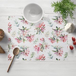 Teflonové prostírání na stůl TF-134 Akvarelové květy rododendronu na bílém - Biante.cz