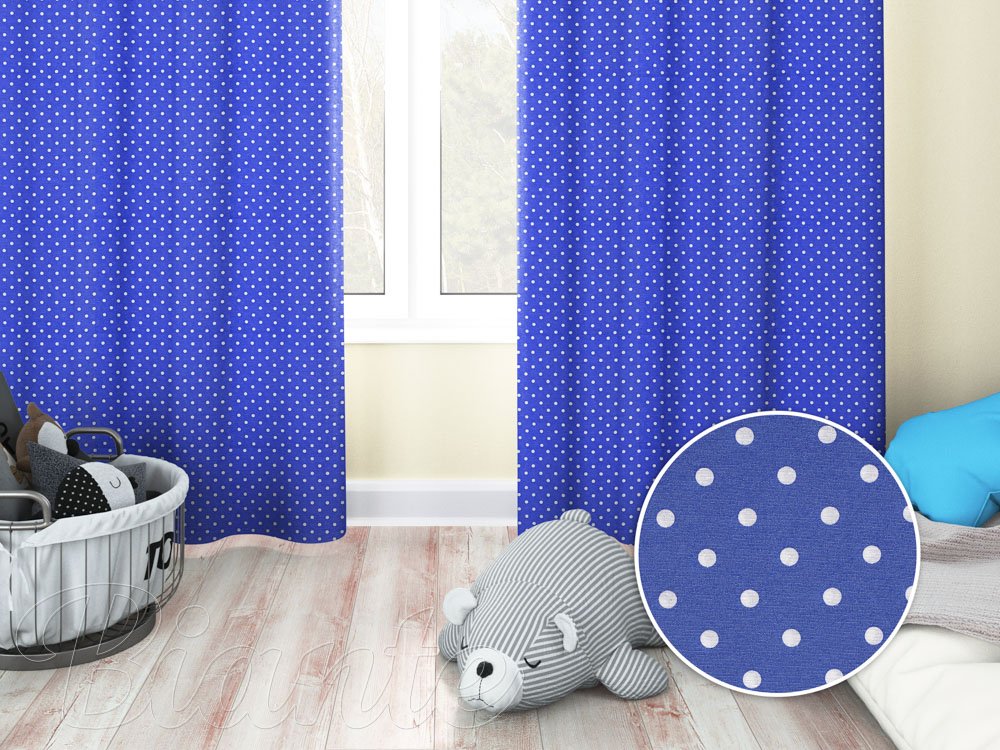 Dětský dekorační závěs Leona LN-022 Bílé puntíky na sytě modrém - Biante.cz