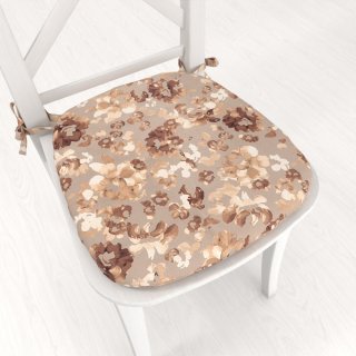 Zamatový oblý podsedák Tamara TMR-042 Hnedé kvety na sivobéžovom - 39x37x3 cm - Biante.sk