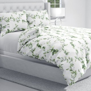 Bavlnené posteľné obliečky Sandra SA-422 Zelené listy na bielom - detail 1 - Biante.sk Bavlnené posteľné obliečky Sandra SA-422 Zelené listy na bielom - detail 1 - Biante.sk