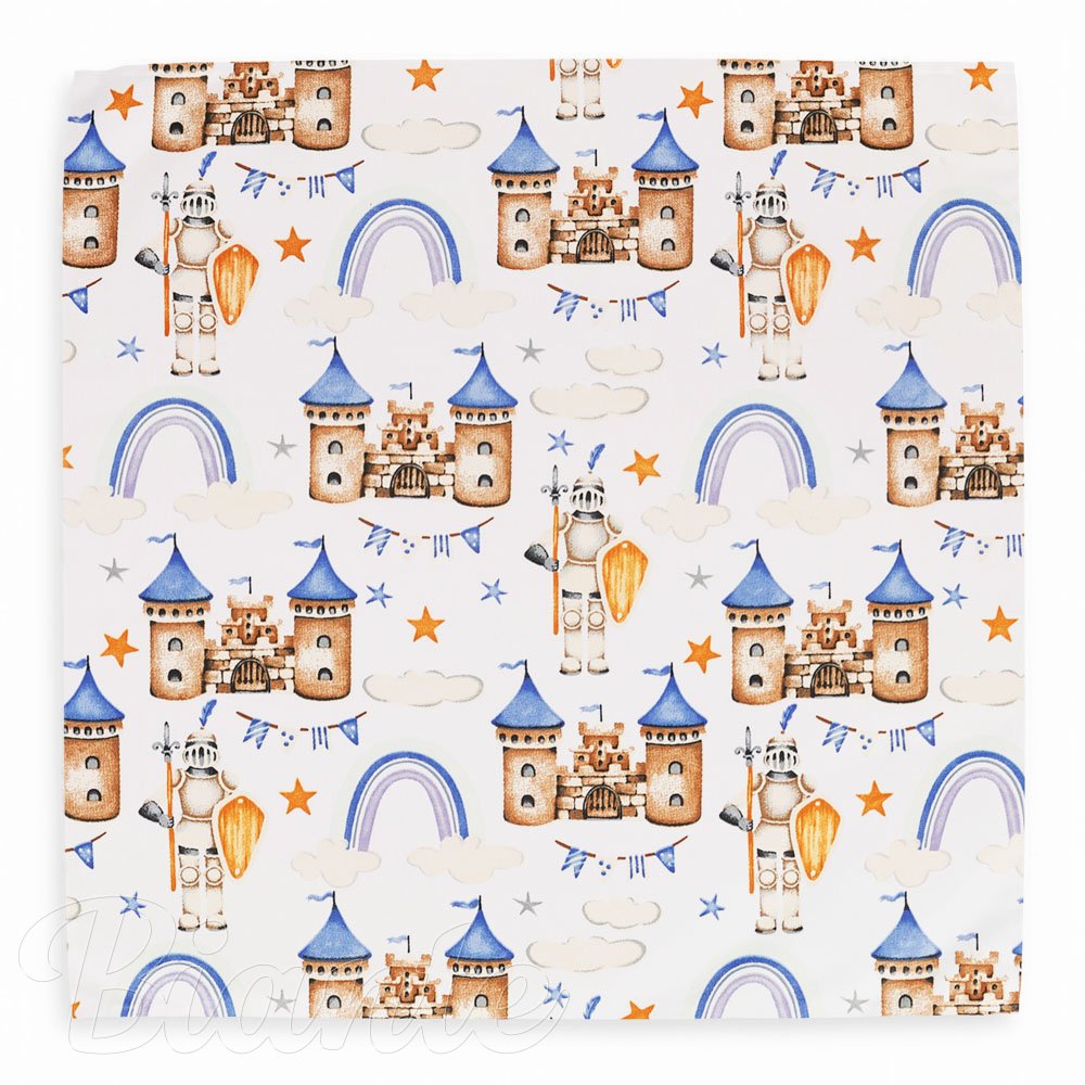 Dětský bavlněný šátek Sandra SA-666 Modro-hnědé hrady a rytíři na bílém - detail 2 - Biante.cz