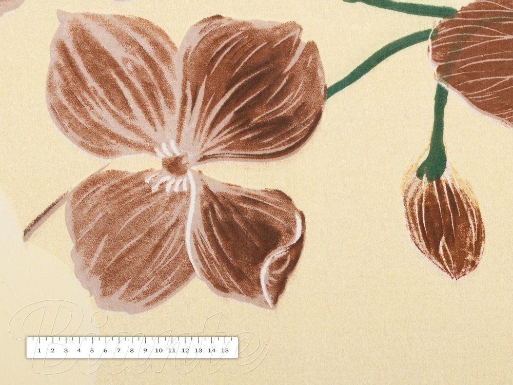 Bavlněná látka/plátno Sandra SA-536 Hnědé orchideje na vanilkově žlutém - šířka 160 cm - detail 3 - Biante.cz Bavlněná látka/plátno Sandra SA-536 Hnědé orchideje na vanilkově žlutém - šířka 160 cm - detail 3 - Biante.cz