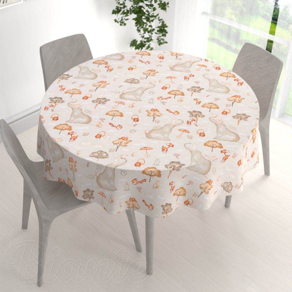 Dětský bavlněný kulatý ubrus Sandra SA-692 Slon a jeho kamarádi na světle šedobéžovém - detail 1 - Biante.cz